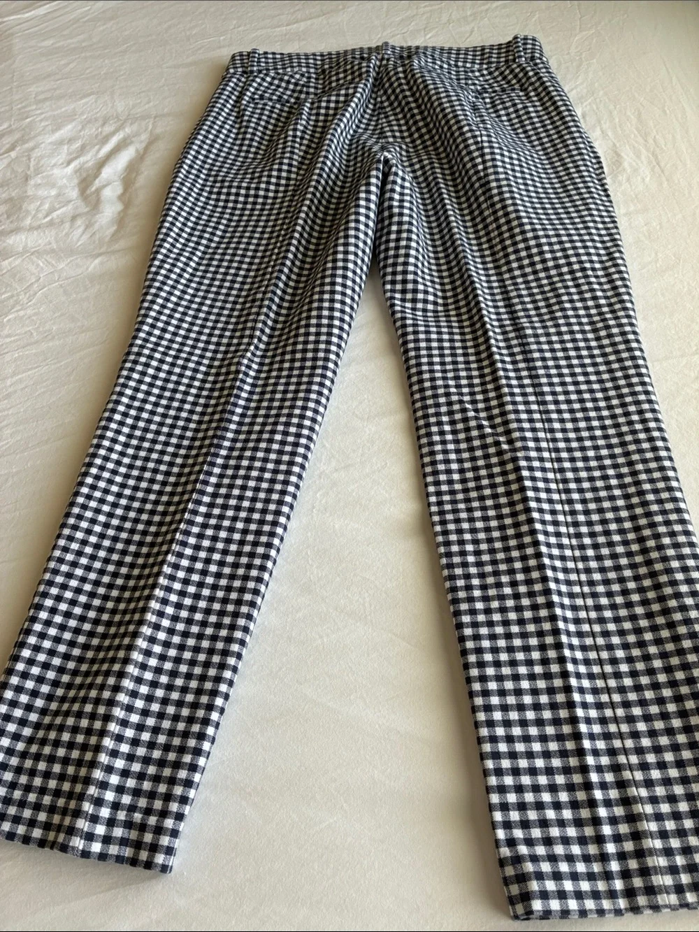 J Crew Cameron Bi-Stretch Cotton Gingham Pants in Blue and White, Size 10
